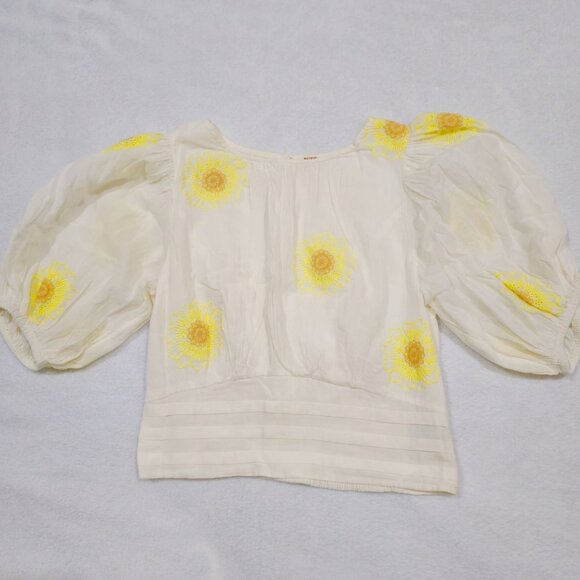 Free People My Girl Sunflower White Cotton Blouse Puff Sleeves & Back Button S - Picture 10 of 14